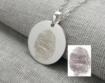 Personalized Fingerprint Necklace,Actual Finger Print Jewelry,Silver Fingerprint Memorial Necklace,Custom Silver Thumbprint Charm Necklace