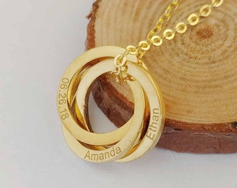 Personalized Dainty Interlocking Circles Necklace,Custom Hoop Necklace, Wedding  Small Rings Necklace, Family Necklace, Couple Necklace