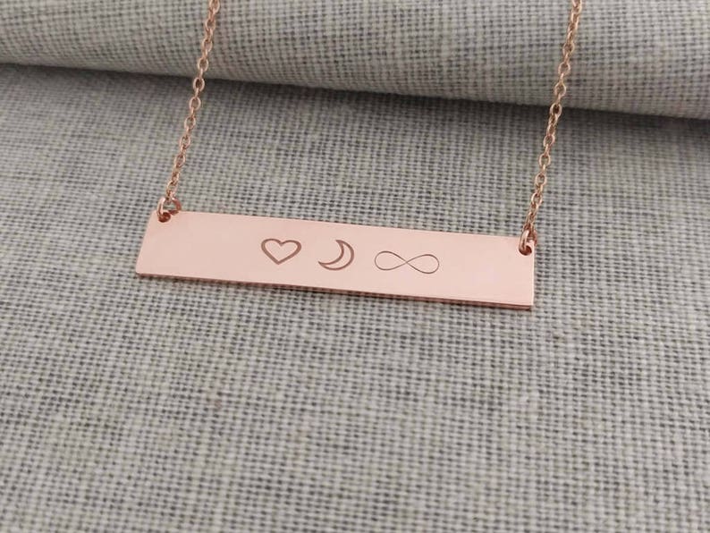 I Love You to The Moon and Back Necklace,Love Bar Necklace,Customized Symbol Bar Necklace, Moon Nekclace,Infinity Bar Necklace image 2