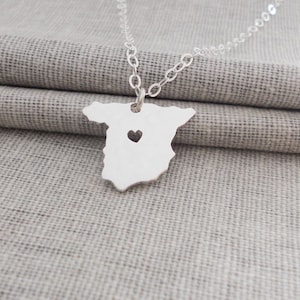 Silver Spain Necklace,Any Country Necklace,Spain Shaped Necklace with Heart,Espanha Necklace,Personalized Spain Charm Necklace