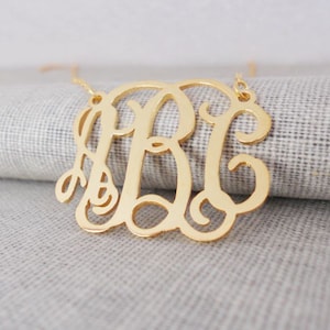 Gold Monogram Necklace,Gold Monogrammed Initial Necklace,Celebrity Monogram Necklace,Nameplate Necklace Gold,Bridesmaids Gift
