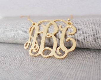 Gold Monogram Necklace,Gold Monogrammed Initial Necklace,Celebrity Monogram Necklace,Nameplate Necklace Gold,Bridesmaids Gift