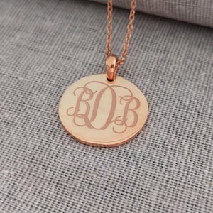 Personalized Disc Necklace,Rose Gold Monogram Initial Disc Necklace,Engraved Disc Pendant,Initial Disk Necklace,Celebrity Circle Necklace