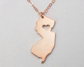 New Jersey Charm Necklace,NJ State Necklace Rose Gold,New Jersey State Love Necklace ,Custom New Jersey State Necklace with A Heart