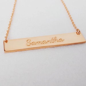 Rose Gold Name Bar Necklace,Engraved Name Bar Necklace,Customized Words Bar Necklace,Lettering Bar Nekclace,Nameplate Bar Necklace
