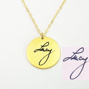 Collar de escritura a mano de oro, Collar de disco escrito a mano, Collar de escritura a mano grabado, Collar de firma, Collar de firma conmemorativo personalizado