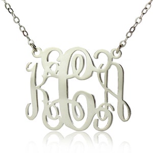 1,5&quot; zilveren monogram ketting, ketting met 3 initialen met monogram, celebrity ketting, aangepaste ketting, script monogram ketting