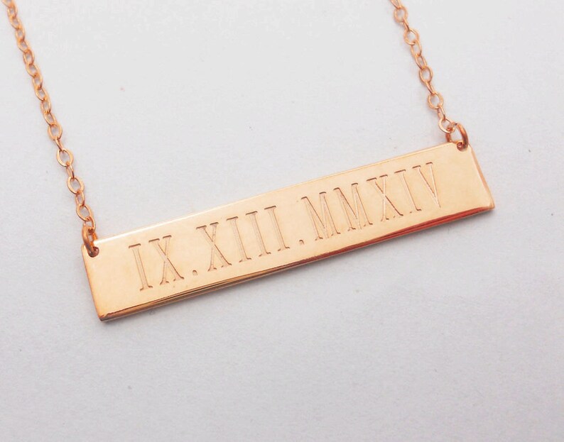 Roman Numeral Bar Necklace Wedding Date Bar Necklace,Engraved Horizontal Bar Necklace Silver Bar Necklace,Bridesmaid/'s Jewelry