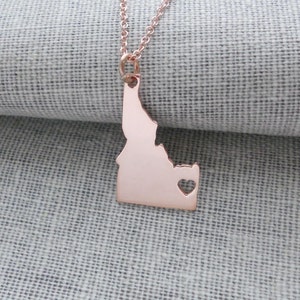 ID State Necklace Rose Gold, Idaho State Necklace ,State Shaped Necklace,Personalized Idaho State Necklace With A Heart,ID State Jewelry