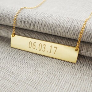 Date Bar necklace, Gold Wedding Date Necklace,Personalized Birthday Bar Necklace,Engraved anniversary Necklace,Custom Bar Necklace