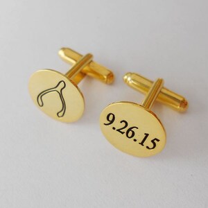 Wishbone Cufflinks,Wedding Date Cufflinks,Gold Mens Cuffinks,Engraved Any Symbol Cufflinks,Gift for Groom,Personalized Date Cufflinks