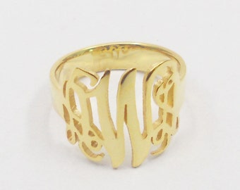 Bague monogramme en or, initiale de bague monogramme, bague monogramme en argent, bagues initiales monogramme femmes, bague en argent sterling 925 massif