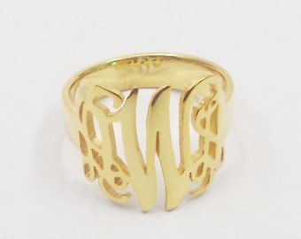 Gold Monogram Ring, Monogram Ring Initial,Silver Monogram Ring, Monogrammed Initial Rings Women, Solid 925 Sterling Silver Ring