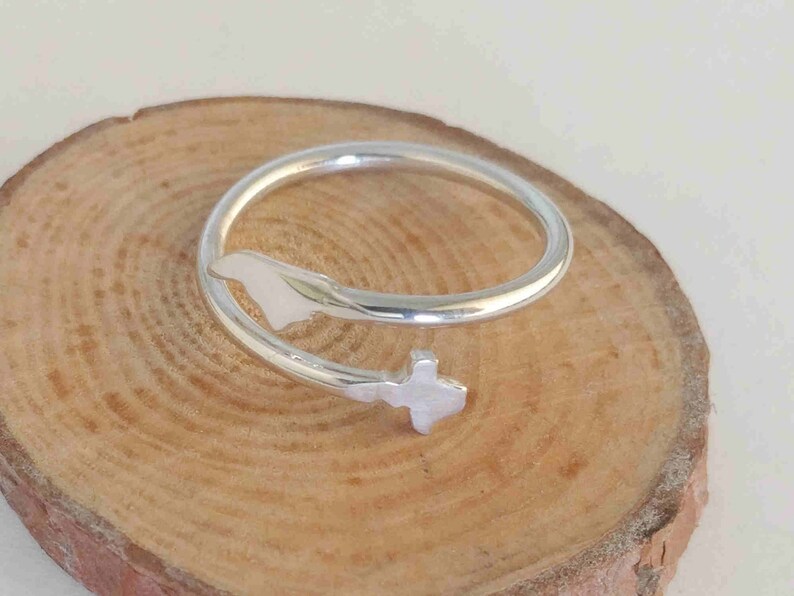 Personalized Two States Ring,Silver Country Ring,Double State Ring,Best Friend Long Distance Gift Long Distance Girlfriend Gift