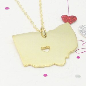 Gold Ohio State Necklace,Ohio State Charm Necklace,OH State Shaped Necklace With A Heart,Personalized Ohio State Necklace,Ohio State Jewelry