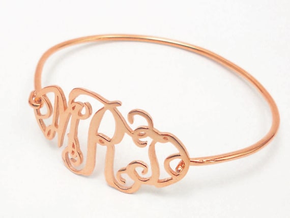 Monogram Bracelet Rose Gold Monogram Bangle Bracelet 1.5 Inch 3 Initial Bracelet Script Bangle Bracelet personalized Monogram Bracelet Etsy