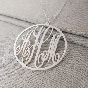 Silver Monogram Necklace,Circle Initials Necklace,Personalized Necklace,Monogram Jewelry,Bridesmaid Gift
