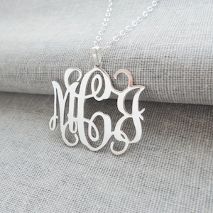 Monogram Necklace 1.25 inch,Silver Small Monogram Initials Necklace,Monogram Necklace Sterling Silver,Nameplate Necklace,Bridesmaids Gifts