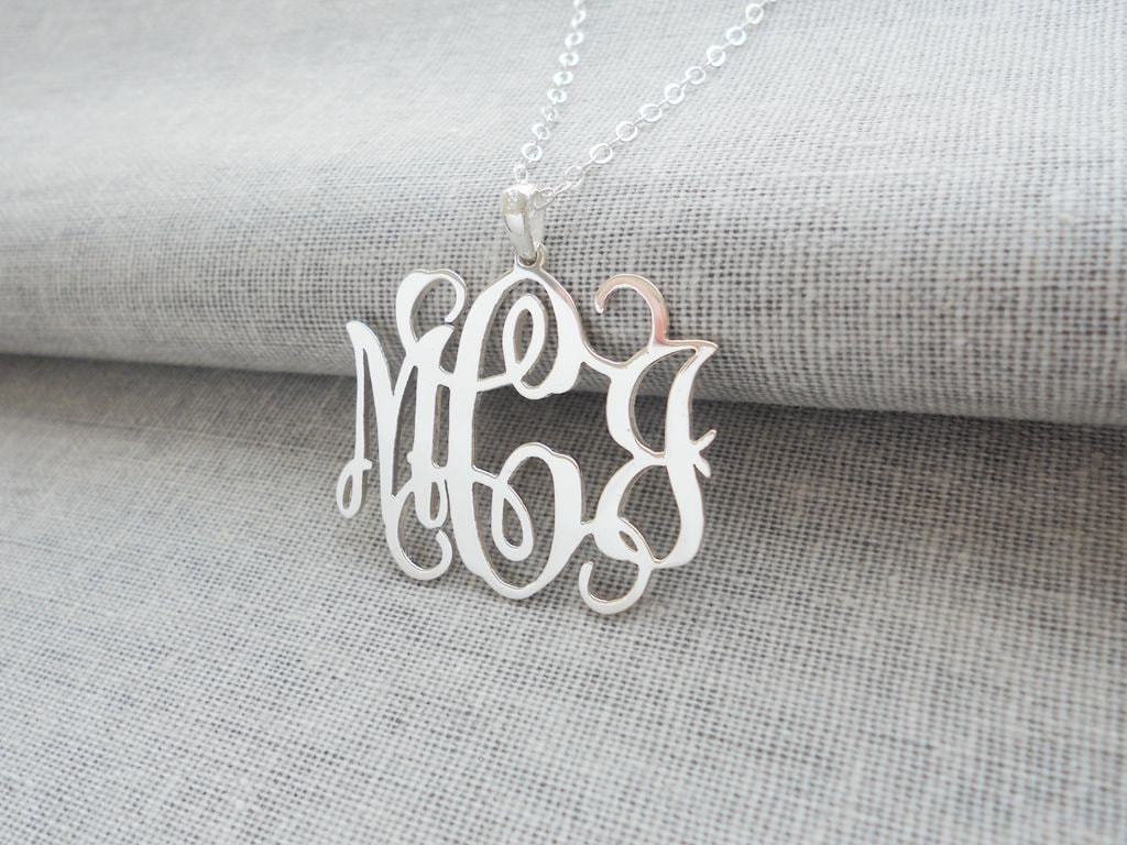 Monogram Necklace 1.25 inch,Silver Small Monogram Initials Necklace,Monogram Necklace Sterling Silver,Nameplate Necklace,Bridesmaids Gifts