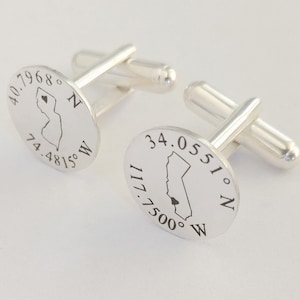 Wedding Cufflinks for Groom,Personalized Latitude Longitude Cufflinks,Silver States Cufflinks,Personalized Coordinates Cufflinks,Gift for he