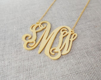 Personalized Monogram Necklace 1.5 inch,Gold Monogram Initial Necklace,Cut Out Initial Necklace,Nameplate Necklace Gold,Bridesmaids Gift