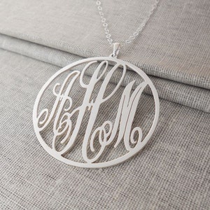 3 Initial Monogram Necklace,Silver Circle Monogram Necklace,Three Letters Nameplate Monogrammed,Monogrammed Gifts,Personalized Jewelry