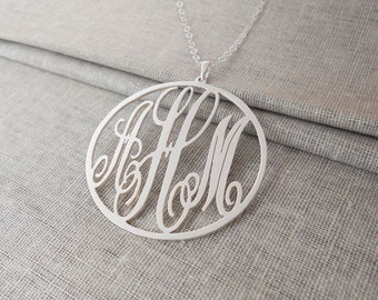 3 Anfangsmonogramm-Halskette, silbernes Kreis-Monogramm-Halskette, drei Buchstaben Namensschild-Monogramm, monogrammierte Geschenke, personalisierter Schmuck