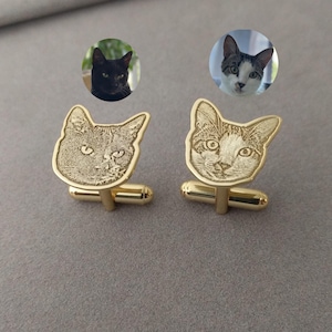 カスタム猫肖像カフスボタン、パーソナライズされたペット肖像カフスボタン、写真から任意のペット肖像カフスボタン、犬カフスボタン、ペット記念ギフト