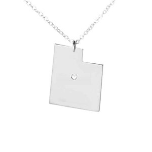 Silver Utah State Necklace,UT Map State Necklace ,State Shaped Necklace,Personalized Utah State Necklace 925 Sterling With A Heart