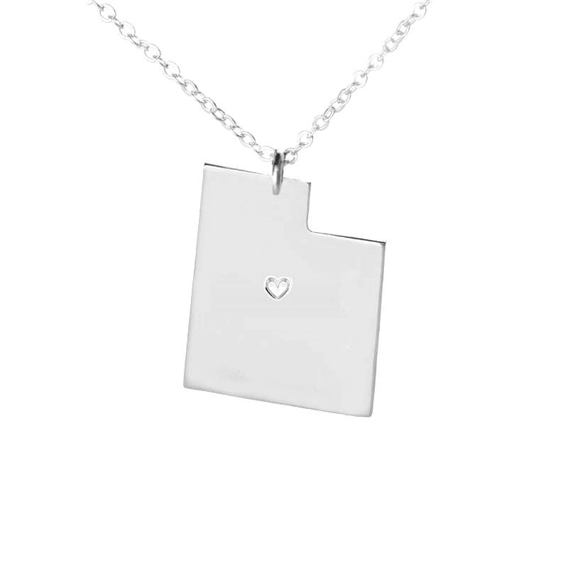 Silver Utah State Necklace,UT Map State Necklace ,State Shaped Necklace,Personalized Utah State Necklace 925 Sterling With A Heart