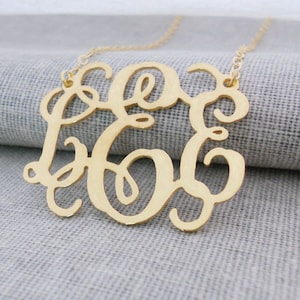Gold 3 Initials Monogram Necklace,Monogram Name Necklace 2 inch, Custom Necklace Charm,Handmade Name Necklace,Bridesmaids Gift