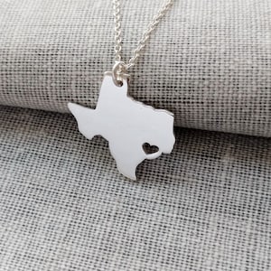 Texas State Necklace, TX State Charm Necklace ,State Shaped Necklace,Personalized Texas State Necklace 925 Sterling Silver With A Heart