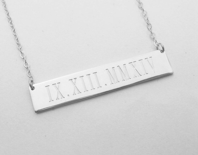 Roman Numeral Bar Necklace Wedding Date Bar Necklace,Engraved Horizontal Bar Necklace Silver Bar Necklace,Bridesmaid/'s Jewelry