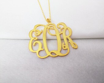 Collana Monogramma In Oro: Ciondolo Personalizzabile Da 1-2 Pollici, 3 Iniziali Personalizzate, Disponibile In Argento E Oro, Regalo Di Anniversario Perfetto Per Lei - Italia - Foto 3