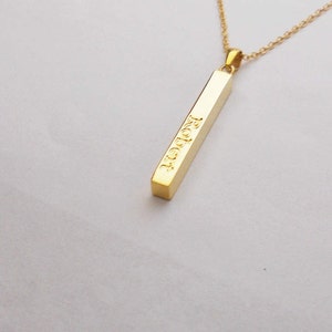 Gold Vertical Bar Necklace,Engraved Bar Necklace,Long Silver Date Bar Necklace,Personalized Bar Necklace