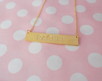 Kim Kardashian Style Name Bar Necklace,Gold Nameplate Bar Necklace, Monogram necklace,Engraved Horizontal Bar Pendant