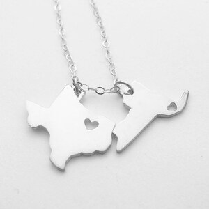 Two States Love Necklace,Silver Two States Necklace,Best Friendship State Necklace,Small TWO States Pendants on a Necklace.