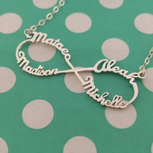 Collier infini en argent avec noms, collier infini personnalisé, collier nom infini, collier symbole de l&#39;infini, collier éternité