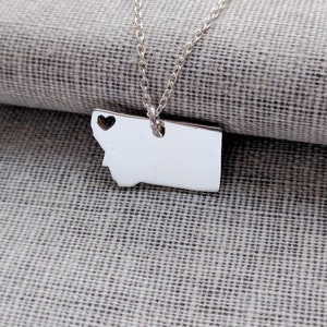 Silver Montana State Necklace,MT State Shaped Necklace with A Heart,Montana State Love Necklace ,Personalized Montana State Jewelry