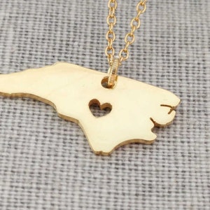 Gold North Carolina Necklace,NC State Necklace,North Carolina Charm Necklace,NC State Love Necklace ,Personalized NC State Jewelry