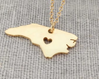 Gold North Carolina Necklace,NC State Necklace,North Carolina Charm Necklace,NC State Love Necklace ,Personalized NC State Jewelry