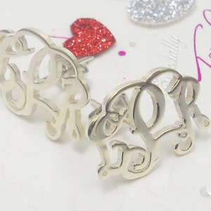 5/8 inch Small Stud Earrings,Silver Monogram Earrings,Silver Initial Earrings,Personalized Stud Earring,Script Monogram Earrings