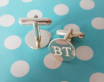 Silver Two Initials Cufflinks,Custom Wedding Cufflinks,Personalized Monogram Cufflinks,Father of the Bride Initials Groomsman Gift