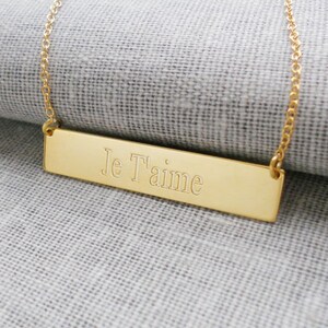 Collar de barra Je T'aime, Collar de barra de plata I Love You, Collar de barra francés personalizado, Barra de letras Nekclace, Collar de barra de placa de identificación