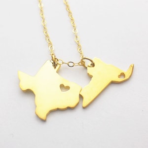 Two State Necklace,Best Friendship State Necklace,2 Charm Necklace ,State Shaped Necklace,Personalized State Necklace With A Heart
