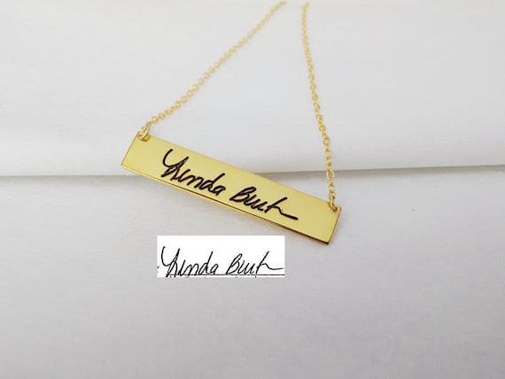 Signature Bar Necklace,handwritten Bar Necklace,gold Handwriting