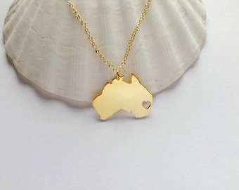 Australia Necklace Gold,Australia Shaped Jewelry with Heart,Australia City Necklace,Personalized Country Necklace,AU Pendant