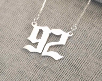Lucky Number Necklace,Old English Date Necklace, Any Number Old English Necklace Gold ,Sports Team Necklace,Anniversary Date Necklace