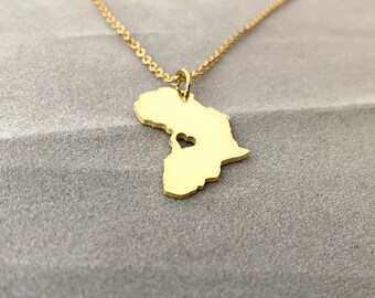 Afrika-ketting, gepersonaliseerde Afrika-ketting, Afrika-vormige ketting met hart, Afrika-bedelketting, Afrika-sieraden, cadeau voor haar