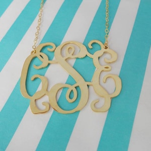 1 inch Monogram Necklace Gold,3 Initials Monogram Necklace,Initial Necklace Charm,Nameplate Necklace Gold,Bridesmaids Gift